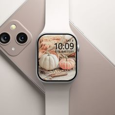 an apple watch with the cover showing pumpkins