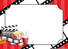 a film strip with popcorn and drink on it