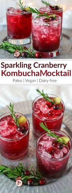 sparkling cranberry kombucha mocko cocktail with rosemary garnish