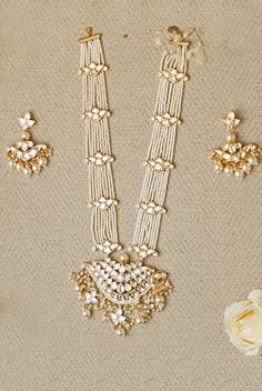 Kundan Pendant and Pearl Maala Set Zevar by Geeta - Fabilicious Fashion Mehendi Party, Pearl Mala, Indian Theme, Mala Jewelry, Kundan Jewellery Set, Indian Wedding Wear, Traditional Diamond, South Indian Jewellery, Fancy Jewellery