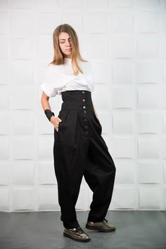 Fraktura black fancy pants, new with tags, made in Bulgaria. See photos for more detailed info.  MSRP $105. Ships free same or next day. Shipping Documents, Plus Size Trousers, Elegant Pants, Pants Elegant, Black Harem Pants, Elegant Pant, Button Pants, Drop Crotch Pants, Trousers Casual