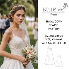 the bridal gown sewing pattern is available in sizes us 2 to 30