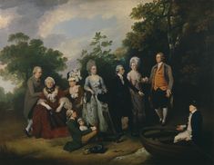 an oil painting of people standing in front of a boat