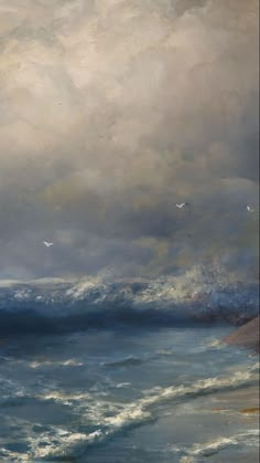 an oil painting of clouds over the ocean