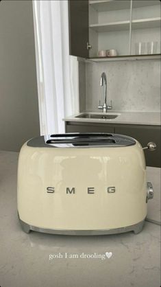 a toaster sitting on top of a counter next to a sink