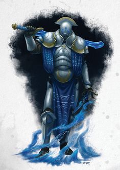 Blue Knight Art, Ocean Knight, Blue Knight, Sea Knight, Green Knight, Dinosaur Art, Dark Fantasy Art