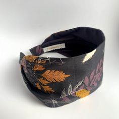 "Halloween headband with beautiful fall foliage , bitty spiders , and dainty webs. Fabric is by art gallery. It is dark gray with purple and golden accents. My headbands are approx. 3.25\" wide mod style. They are fitted and do not slip on your head making them perfect for short hair! One size fits most. Fabric is attached to a 1\" rigid plastic fabric wrapped headband base Made to order. Pattern placement varies. Handmade by me! Sharyl! In my love filled smoke free Tennessee country home. To se Hair Accessories Short Hair, Accessories Short Hair, Fall Hair Accessories, Autumn Hair Accessories, Autumn Fabric, Silk Scarf Hair, Halloween Headband, Comfortable Headbands, Silk Headband