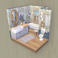 Sims 4 3x3 Bathroom, Sims 4 Houses Interior No Cc, Sims 4 Bathroom Layout, Sims 4 Rich House Interior, Sims 4 Cottage Bathroom, Sims House Ideas Exterior, Sims 4 Master Bed Ideas, Sims Build Inspiration, Sims Bathroom Ideas