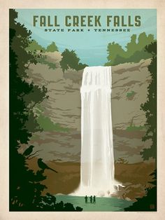 a waterfall with two people standing in front of it and the words fall creek falls state park tennessee