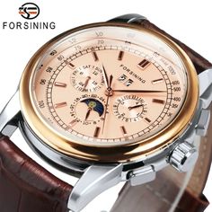 Just found this amazing item on AliExpress. Check it out! $83.52 | Forsining Retro Mechancial Watches Moon Phase Shanghai Movement Rose Gold Case Brown Leather Strap Luxury Automatic Mens Watch Mens Watch Box, Rose Gold Case, Casual Watches, Indoor Activities, Brown Leather Strap, New Fashion Trends, Watch Gifts