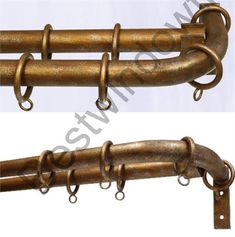 two different types of metal curtain rods with hooks on each side and an image of the same