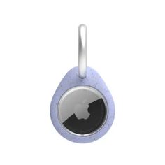 an apple logo is attached to a blue and white keychain