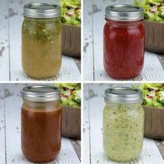 four jars filled with different kinds of food