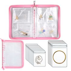 PRICES MAY VARY. Plastic, Polyvinyl Chloride, Vinyl Large capacity: This clear storage book has 120 card slots with 75 pcs clear jewelry storage bags to meet your daily use. (2 size card slots+2 size zipper lock bags) The clear jewelry album has metal binder rings making your jewelry to be stored and displayed easily and selecting jewelry easily like turning a book. Jewelry protection: These reusable zipper lock pouch are resealable and waterproof to keep your items dry and organized protecting Travel Jewelry Organizer Cases, Transparent Jewelry, Bags Purple, Travel Necklace, Travel Jewelry Organizer, Jewelry Organizer Storage, Bead Storage, Earring Organizer, Book Organization