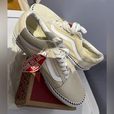 Brand New, Color Is Like A Light Creamy Shade, And Has Checkerboard Pattern. Gender Neutral Shoes. Size 7 In Men And 8.5 In Women. Old Skool Vans, Neutral Shoes, Checkerboard Pattern, Shoes Size 7, Mens Vans, Old Skool, New Color, Gender Neutral, Men's Shoes