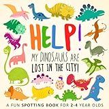 the book cover for help my dinosaurs are lost in the city, with an image of many