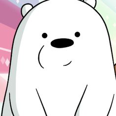 a cartoon polar bear with an ice cream cone in his hand and rainbows in the background