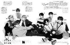 an advertisement for stray kids with the group sitting on top of one another and holding tennis racquets in their hands