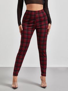 High Waist Plaid Leggings | EMERY ROSE Plaid Leggings, Stretchy Leggings, Leggings Casual, Plus Size Leggings, Fall Winter Fashion, Bottom Clothes, Trendy Fashion Women, Clothes Outfits, Festival Outfits