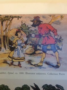 an old children's book with pictures of people in the woods