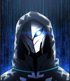 an anime character wearing a hoodie in the rain with blue eyes and black hair