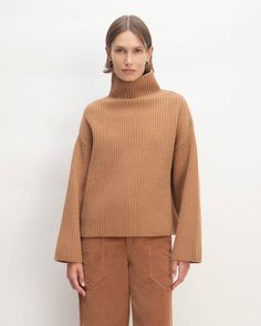 The new neckline. Your new cozy staple, the Felted Merino Funnel-Neck Pullover features an oversized and boxy fit in a chunky rib stitch, with dropped shoulders and straight sleeves that have a wider opening. A seamless funnel neck and traveling rib stitch detailing at the shoulder seam adds to its contemporary clean silhouette. It’s made with our best-selling, soft-as-anything, responsibly-sourced felted merino yarn. The Responsible Wool Standard (RWS) sets requirements for third-party cert Rib Stitch, The Sheep, Cold Weather Fashion, Old Money Aesthetic, Funnel Neck, Winter Sweaters, Knit Jumper, Funnel, Winter Coat