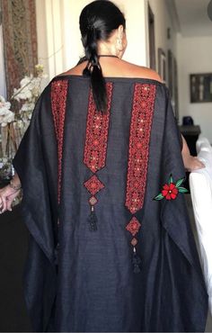 Festive Bohemian Style Embellished Thobe, Latest Jalabia For Woman, Jalabia Styles For Women Arabic, Bohemian Black Embroidered Thobe, Egyptian Jalabiya, Linen Style Fashion, Tenun Ikat, Ikat Dress, Persian Fashion