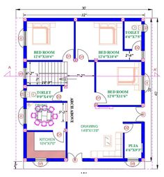 a blueprinted floor plan for a small house