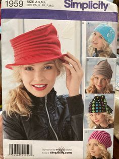 Simplicity 1959 Misses' Fleece  Hats in Three Sizes Sewing Pattern with Five Designs from 2011. Cute and Fun Designs  that you can make long before winter shows up.  The pattern is Uncut and Complete with factory folds.  INSTANT SAVINGS Use the coupon code TAKE5OFF and get 5% off your purchase. Free US shipping with $35 purchase $18 Flat Rate shipping for International customers with $35 purchase (cost difference refunded after purchase). I offer combined shipping from my shops, GoofingOff Sewin Hat Sewing, Fleece Hats, Hat Patterns To Sew, Trendy Hat, Fleece Hat, Slouch Beanie, Hat Patterns, Simplicity Sewing, Simplicity Sewing Patterns