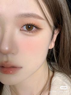 No Makeup Korean Look, Korean Casual Makeup, Korean No Makeup Makeup Look, Daily Asian Makeup, Brown Tone Makeup Looks, Douyin Makeup Peach, Daily Korean Makeup, Douyin Simple Makeup, Brown Eyeliner Asian