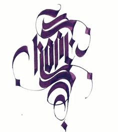 an artistic calligraphy type that looks like it has been painted in purple and black