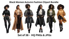 black women in autumn fashion outfits bundle for the v4f and pngs