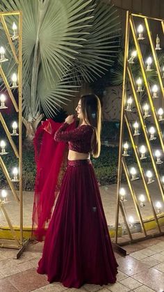 Traditional Lehenga Poses, Lehnga Choli For Girls Style, Red Lehenga For Sangeet, Red Lehenga Aesthetic, Lehenga Photoshoot Ideas Model Poses, Tilak Outfits For Women, Wedding Lehanga Aesthetic, Bridal Lehenga Aesthetic, Simple Engagement Lehenga