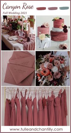 the collage shows pink and red wedding colors