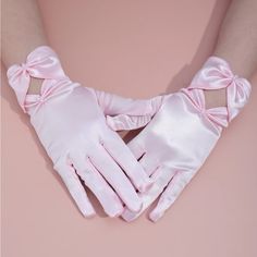 Bow Decor Gloves Color: Pink Length:8.7 Inch Glamour Gloves, Satin Gloves, Rococo Fashion, Pink Gloves, Girls Gloves, Bow Decor, Lace Gloves, Womens Vintage Dresses, Girl Inspiration