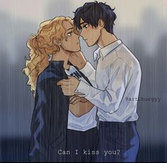 two people are kissing in the rain, one is holding his arm around the other