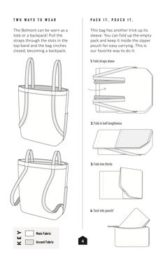 the instructions for how to make a handbag with two different pockets and handles, including one