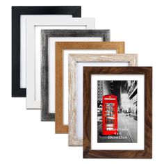 PRICES MAY VARY. Design: Assorted colors series frame set, including 6PCS 4x6 picture frames in different colors ( Black/White/Brown/Gray/Rustic White/Gold ) can perfectly combine your photos for wall decor or tabletop in any way. Size: These 5x7 frames are designed to fit 4x6 photos with mat. If you remove the mat, it can fit a 5 by 7 photo. The mat opening size is 3.5x5.5 inch, it can better press and hold your 4 by 6 photo prints. Material: Made of composite wooden PS material. High definitio Unique Picture Frames, Picture Frame Set, 5x7 Picture Frames, 8x10 Picture Frames, 4x6 Picture Frames, Picture Frame Shop, Picture Frame Sets, Wooden Design, Tabletop Decor