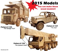 Wooden Toy Plans, Patterns, Models and Woodworking Projects from Toys and Joys Diy Wooden Toys Plans, Wooden Vehicles, Wooden Trucks, Wooden Toy Plans, Woodworking Plans Toys, Woodworking Plans Patterns, Wooden Cars, Wooden Toys Design, Woodworking Kits