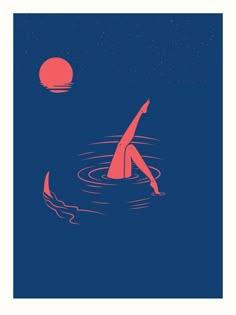 a woman is floating in the water at night