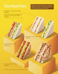 an advertisement for sandwiches with different types of toppings on each side and in the middle