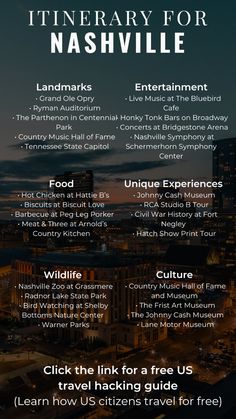 an info sheet with information about the attractions in nashville, tennessee