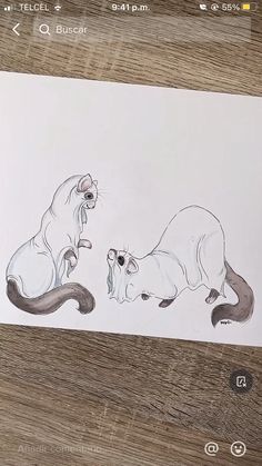 a drawing of two otters sitting next to each other on a piece of paper