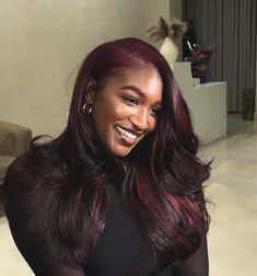 Cherry Red Hair On Black Women, Cherry Hair Black Women, Keratin Hairstyles, Dark Autumn Hair Color, Hair Lookbook, Dark Cherry Red, Wine Hair, Cherry Hair, Sew In Hairstyles