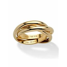 This tri-band crossover ring captures the artistry of a designer's classic inspiration. Three gleaming bands roll around each other in a unique design you'll want to wear forever. Gold-plated or sterling silver. 10179RNG Size: 7.  Gender: female.  Age Group: adult. Women’s Rings, Teen Girl Jewelry, Eternity Band Set, Channel Set Rings, Interlocking Ring, Crossover Ring, Heart Engagement Rings, Linking Rings, Jewelry Lookbook