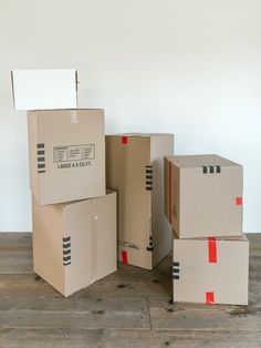 several boxes stacked on top of each other