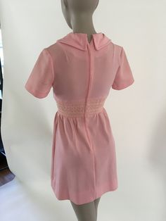 "1970's pink polyester mini dress. Several discolored spots through out the dress (see photos) Size XS in womens Measurements: B: 34\" W: 26\" H: 38\" Shoulder to top of band: 11.5\" Band height: 3\" Bottom of band to hem: Sleeve length: 7.5\"" Retro Pink Dress With Buttons, Pink Vintage Collared Dress, Retro Pink Dress With Button Closure, Daphne Scooby Doo Costume, Pink Vintage Dress With Button Closure, Daphne Costume, Pink 1970s Summer Dress, Striped Shirt, 1970s