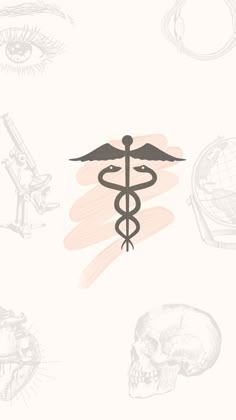 the cadus symbol is depicted in this hand drawn pattern with other medical symbols around it