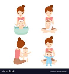 mother and baby in different positions on white background