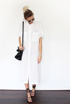 http://connectedtofashion.creatorsofdesire.com/white-shirtdress/ Long Casual Dress, Áo Blu, Fashion Creator, Led Fashion, Mode Casual, Long Shirt Dress, Dress Sewing Pattern, Dress Sewing, Mode Inspo